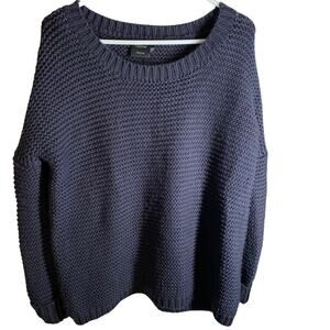 Cliche Cable Knit Heavy Navy Blue Wool Blend Sweater. Size Large